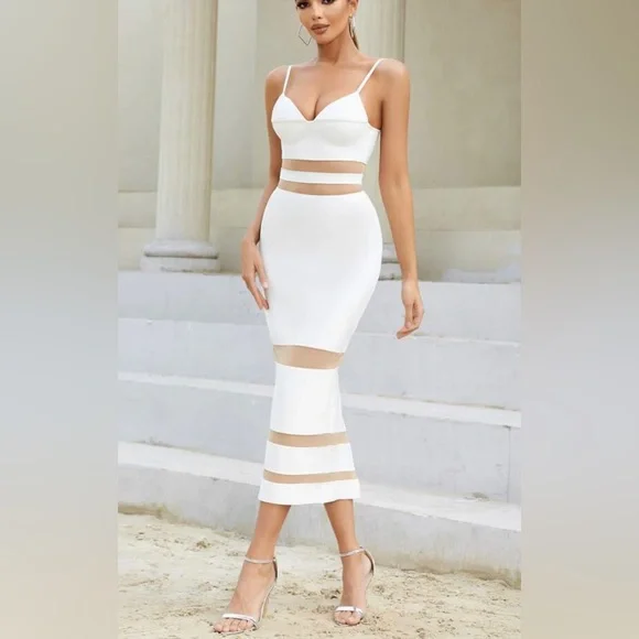 Shein Dresses | White Mesh and Bandage Dress | Color: White | Size: 8 | Demandagberg's Closet